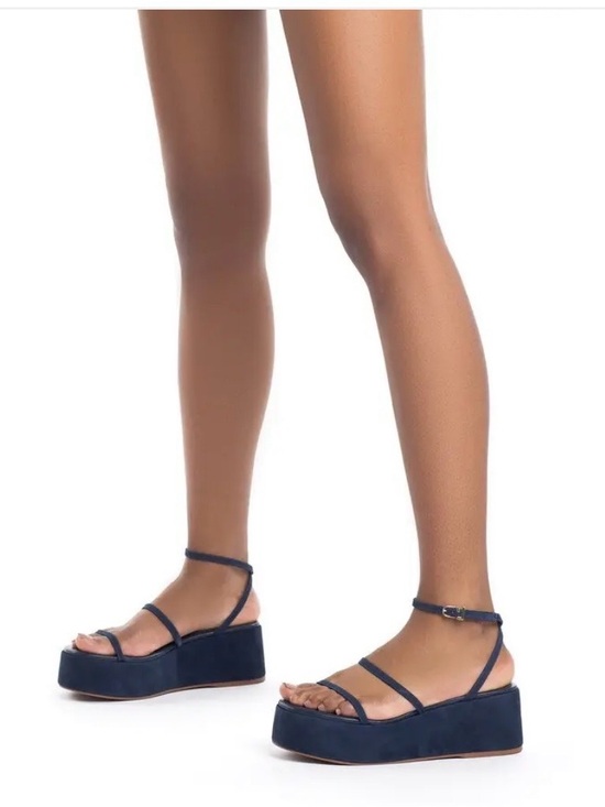 Larroude Shoes - Larroude Gio navy leather platform wedge sandals size 8